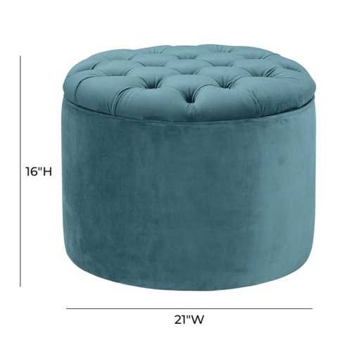 TOV Furniture Queen 16"H Transitional Velvet Storage Ottoman in Blue