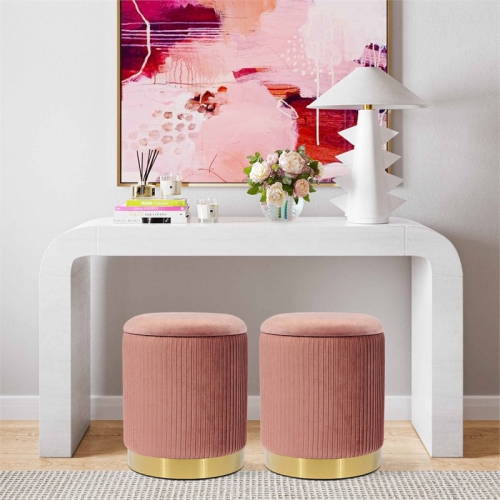 TOV Furniture Zoe 14.2"H Transitional Velvet Storage Ottoman in Pink