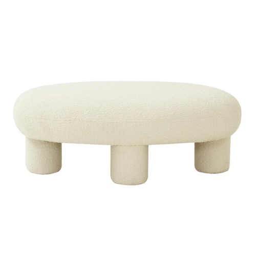 TOV Furniture Discus 16.9"H Transitional Polyester Fabric Ottoman in Cream