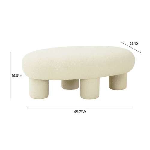 TOV Furniture Discus 16.9"H Transitional Polyester Fabric Ottoman in Cream