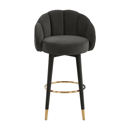 TOV Furniture Myla 30.8" Swivel Modern Velvet and Pine Wood Bar Stool in Black