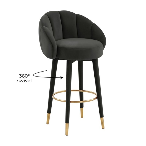 TOV Furniture Myla 30.8" Swivel Modern Velvet and Pine Wood Bar Stool in Black