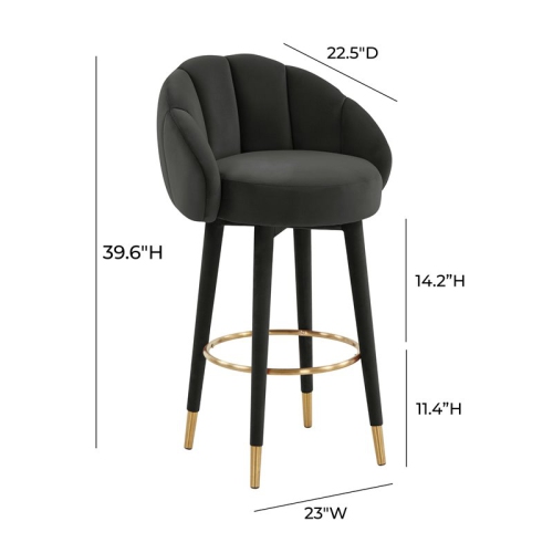 TOV Furniture Myla 30.8" Swivel Modern Velvet and Pine Wood Bar Stool in Black