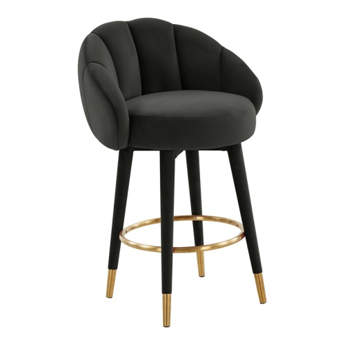 TOV FURNITURE  Myla 26.5" Swivel Modern Velvet Counter Stool In In Black