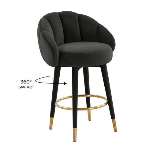 TOV Furniture Myla 26.5" Swivel Modern Velvet Counter Stool in Black