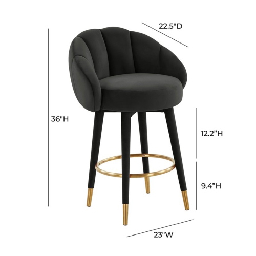 TOV Furniture Myla 26.5" Swivel Modern Velvet Counter Stool in Black