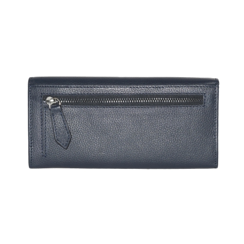 Pochette-portefeuille en cuir pour femmes avec soufflet bleu marine de Club Rochelier