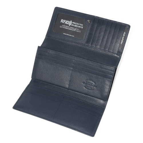 Pochette-portefeuille en cuir pour femmes avec soufflet bleu marine de Club Rochelier