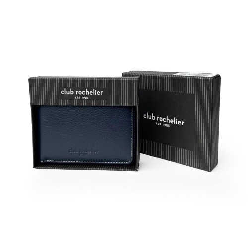 Club Rochelier Men Leather Zipper Around with Center Wing Navy