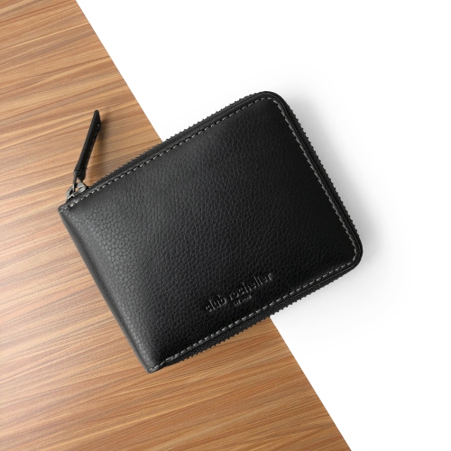 Club Rochelier Men Leather Zipper Around with Center Wing Navy