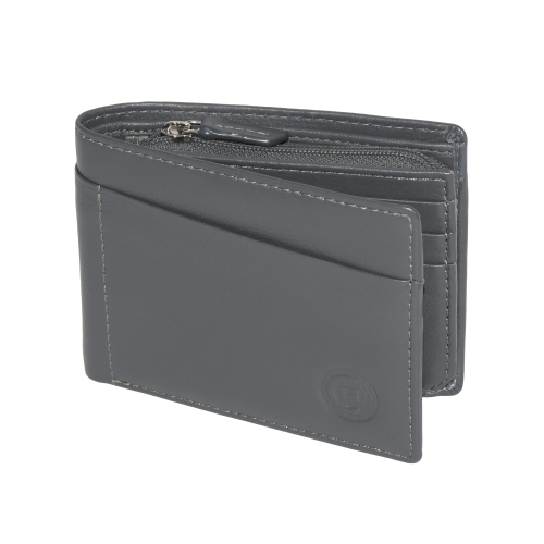 Club Rochelier Men's Slim Wallet with Zippered Pocket Charcoal