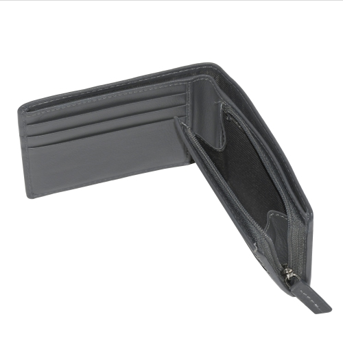 Club Rochelier Men's Slim Wallet with Zippered Pocket Charcoal