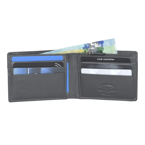 Club Rochelier Men's Slim Wallet with Zippered Pocket Charcoal