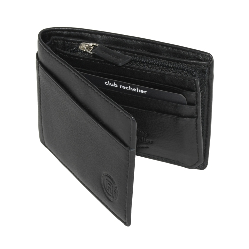 Club Rochelier Men's Slim Wallet with Zippered Pocket Black