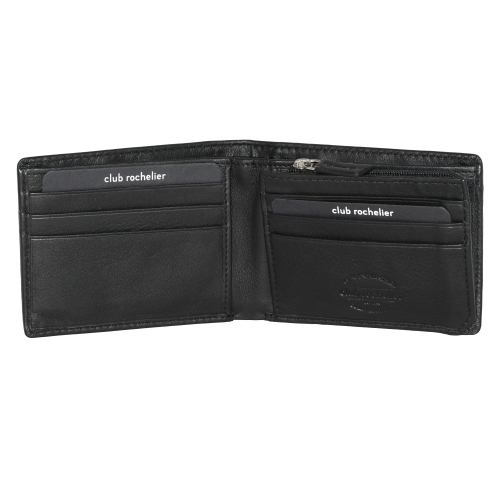 Club Rochelier Men's Slim Wallet with Zippered Pocket Black
