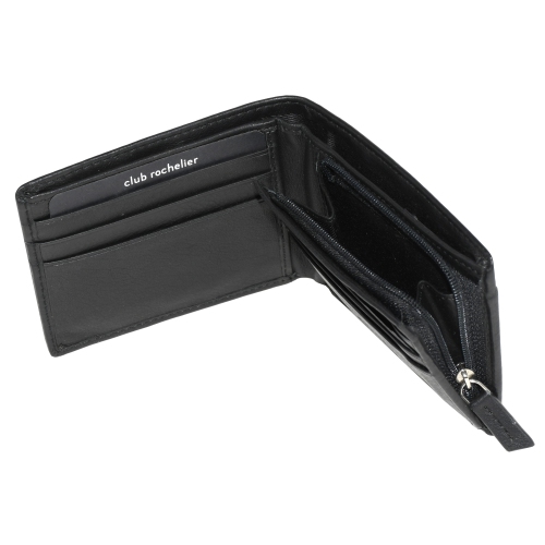 Club Rochelier Men's Slim Wallet with Zippered Pocket Black