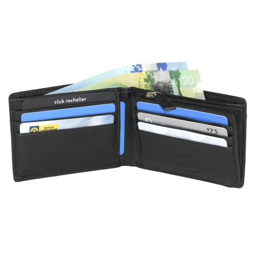 Club Rochelier Men's Slim Wallet with Zippered Pocket Black