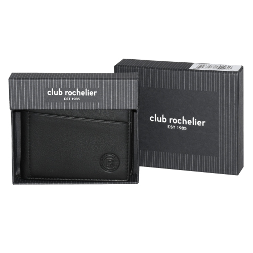 Club Rochelier Men's Slim Wallet with Zippered Pocket Black