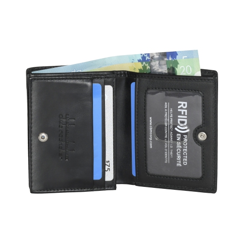 Club Rochelier Men's Snap Cardholder and Billfold Wallet Black