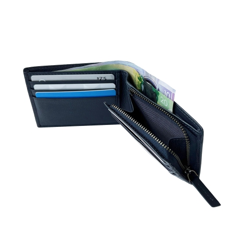Club Rochelier Slim Men Leather Wallet with Zippered Pocket Navy
