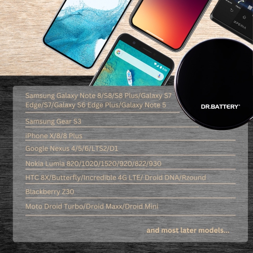 Dr. Battery Ultra Slim 15W Universal Wireless Fast Charging Pad with Cable for iPhone, Samsung Galaxy & More