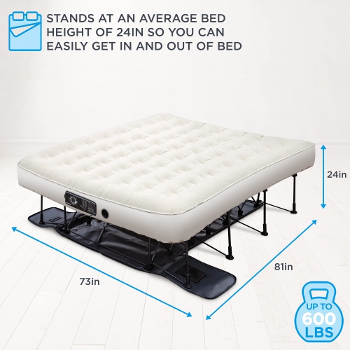Ivation EZ-Bed King Size Inflatable Mattress with Deflate Defender, Air Bed Frame and Rolling Case