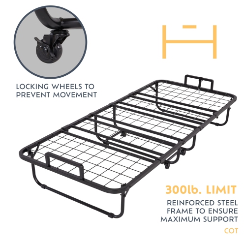 Heyward Folding Bed, Cot Size Machine Washable Memory Foam Mattress with Bed Frame 77" x 31" x 17"