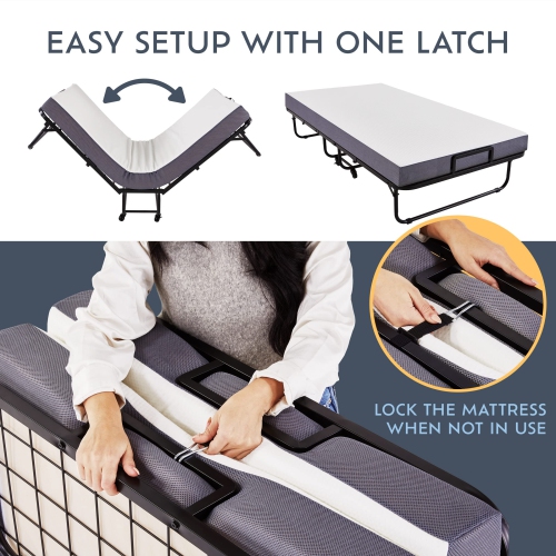 Heyward Folding Bed, Cot Size Machine Washable Memory Foam Mattress with Bed Frame 77" x 31" x 17"