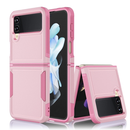 【CSmart】 Dual Layers Heavy Duty Rubber Armor Bumper Hard Case Cover for Samsung Galaxy Z Flip 4 5G, Pink