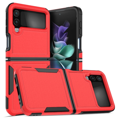 【CSmart】 Dual Layers Heavy Duty Rubber Armor Bumper Hard Case Cover for Samsung Galaxy Z Flip 4 5G, Red