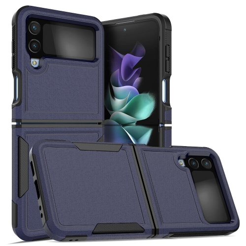 【CSmart】 Dual Layers Heavy Duty Rubber Armor Bumper Hard Case Cover for Samsung Galaxy Z Flip 4 5G, Navy