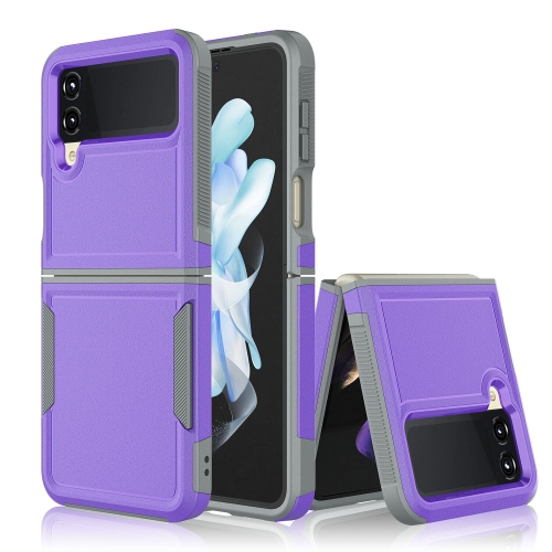 【CSmart】 Dual Layers Heavy Duty Rubber Armor Bumper Hard Case Cover for Samsung Galaxy Z Flip 4 5G, Purple