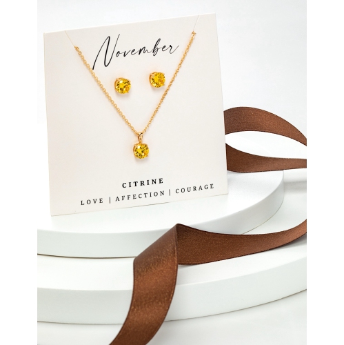 Goldtone November Citrine Birthstone CZ Earring & Necklace Set