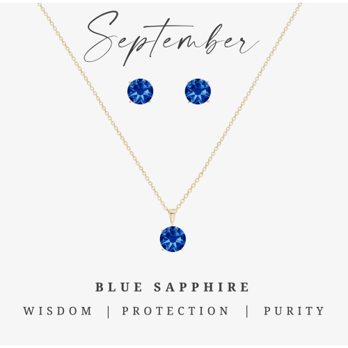 CALLURA  Goldtone September Sapphire Birthstone Cz Earring & Necklace Set In Blue