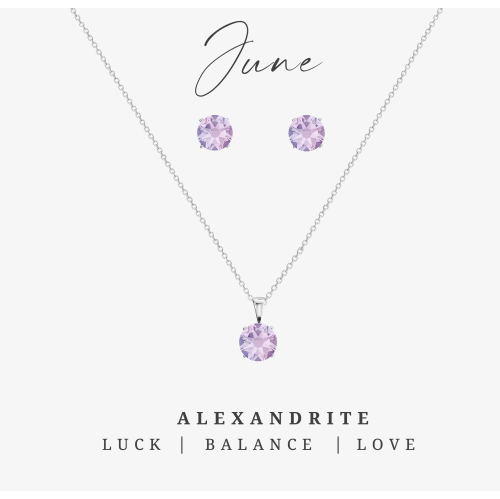 CALLURA  Silvertone June Alexandrite Birthstone Cz Earring & Necklace Set In Multicolor