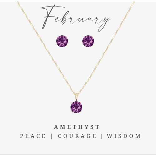 CALLURA  Goldtone February Amethyst Birthstone Cz Earring & Necklace Set In Multicolor