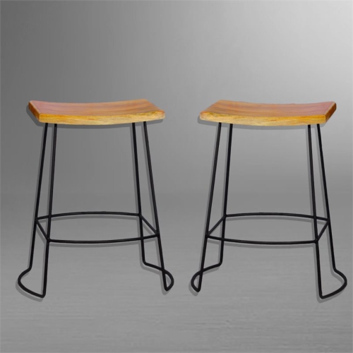 PEMBERLY ROW  Solid Wood Light Brown 24" Saddle Seat Counter Stool (Set Of 2)