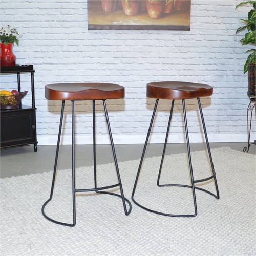 PEMBERLY ROW  Transitional Solid Wood 25" Counter Stool In Chestnut (Set Of 2)