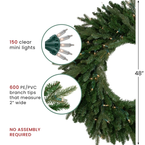 Real Touch™ Pre-Lit Grande Spruce Artificial Christmas Wreath - 48" - Clear Lights