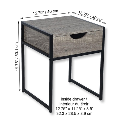 ITY International - Side Table with Drawer, Made of MDF, 15.7" x 19.7" x 15.7", Taupe Gray