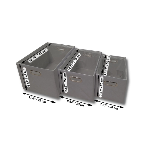 ITY International - Set of 3 Fabric Storage Baskets with Handles, Gray