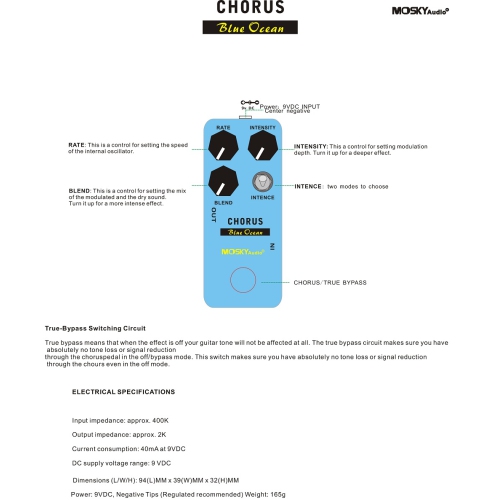 MOSKY Blue Ocean Guitar Chorus Effect Pedal True Bypass
