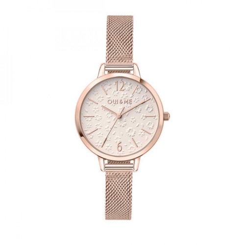 OUI & ME  Fleurette 32MM 3 Hand Dial Mesh Bracelet In Beige