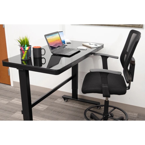 Uncaged Ergonomics Rise Up Electric Height Adjustable Sit/Stand Desk (Black Glass Top/Black Frame)