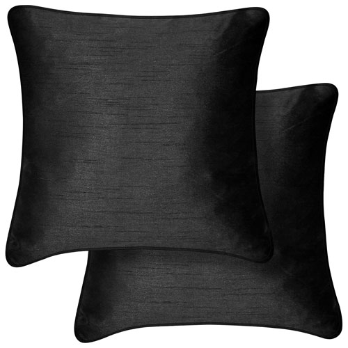 Coussin décoratif de luxe en similisoie de 18 po de Millano Collection - Noir - Paquet de 2