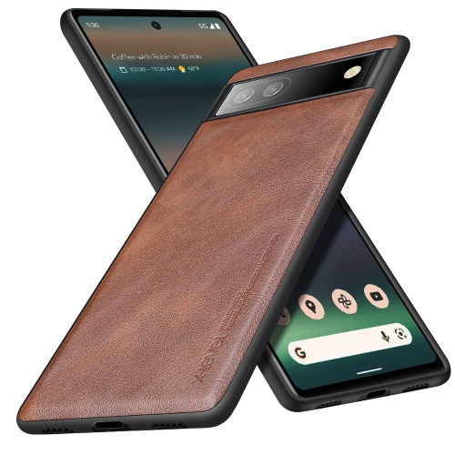 HLD Google Pixel 6A Case 5G Ultra-Thin Slim Premium Pu Leather Elegant Soft Tpu Bumper Shockproof Protective Cases Phone Cover for Google Pixel 6A 2022(Brown)