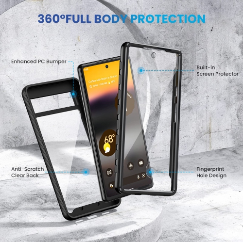 Google Pixel 6A Case, Built-in Screen Protector Full-Body Rugged Pixel 6A Case Shockproof Heavy Duty Drop Protection Bumper Cover for Google Pixel 6A