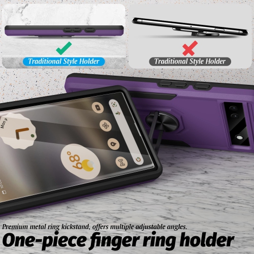 5 in 1 for Google Pixel 6A 5G Phone Case, Ring Kickstand Case with Screen Protector and Camera Lens Protector for Google Pixel 6A 5G, Drop Protection