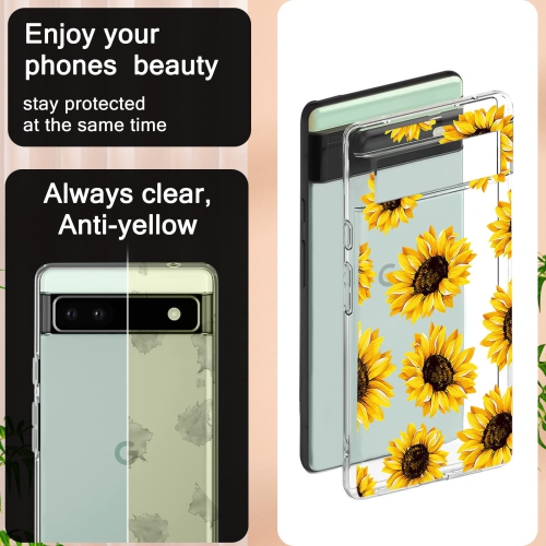 Case Compatible with Google Pixel 6a Clear with Design Elegant Flora Pattern Soft TPU Slim Shockproof Protective Google Pixel 6A 5G 6.1 inch Skin for