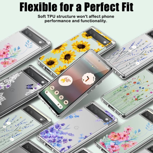 Case Compatible with Google Pixel 6a Clear with Design Elegant Flora Pattern Soft TPU Slim Shockproof Protective Google Pixel 6A 5G 6.1 inch Skin for